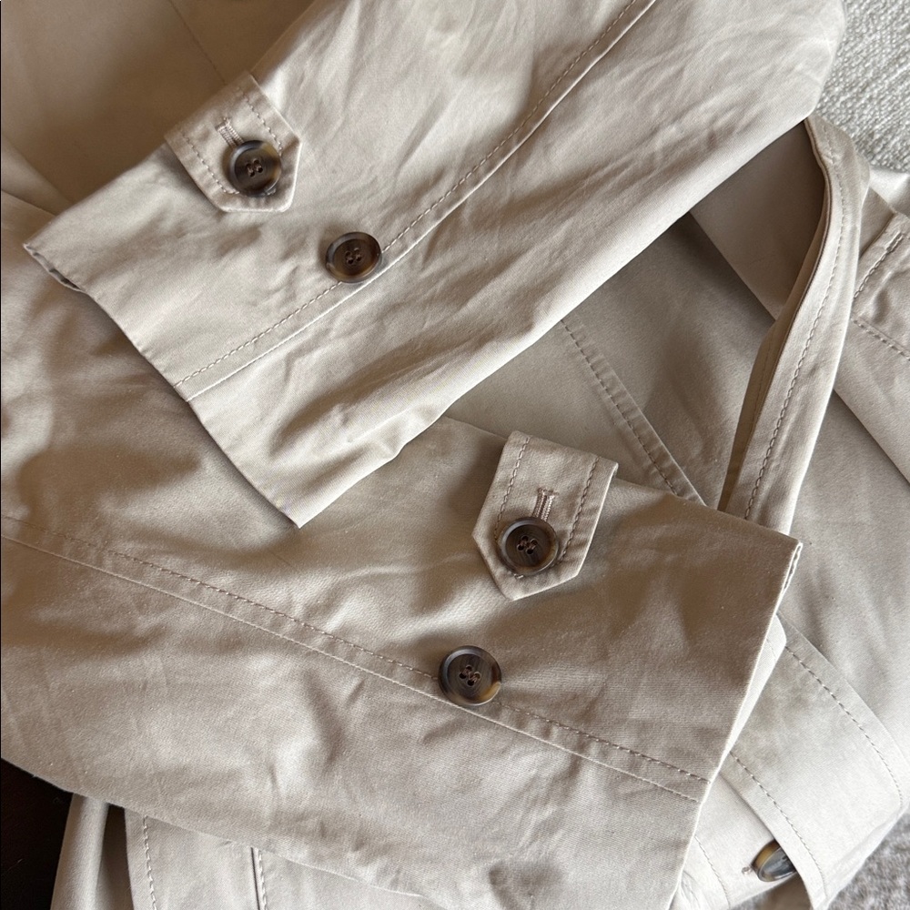 LOFT Ann Taylor Long Tan Khaki Belted Trench Coat Spring Preppy Casual L - Picture 14 of 15